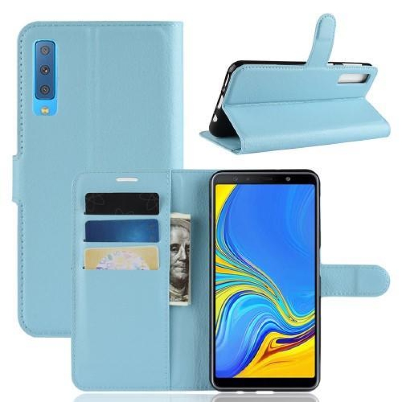 Skin PU kožené flipové pouzdro pro Samsung Galaxy A7 (2018) - modré