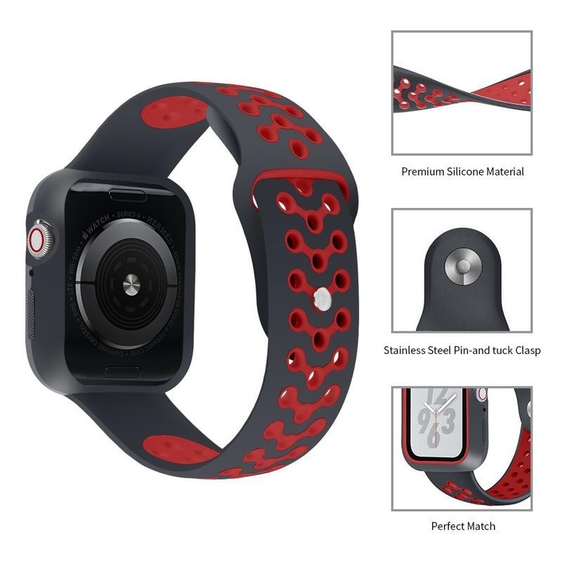 Soft silikonový dvoubarevný řemínek pro Apple Watch 5/4 44mm - černý/červený