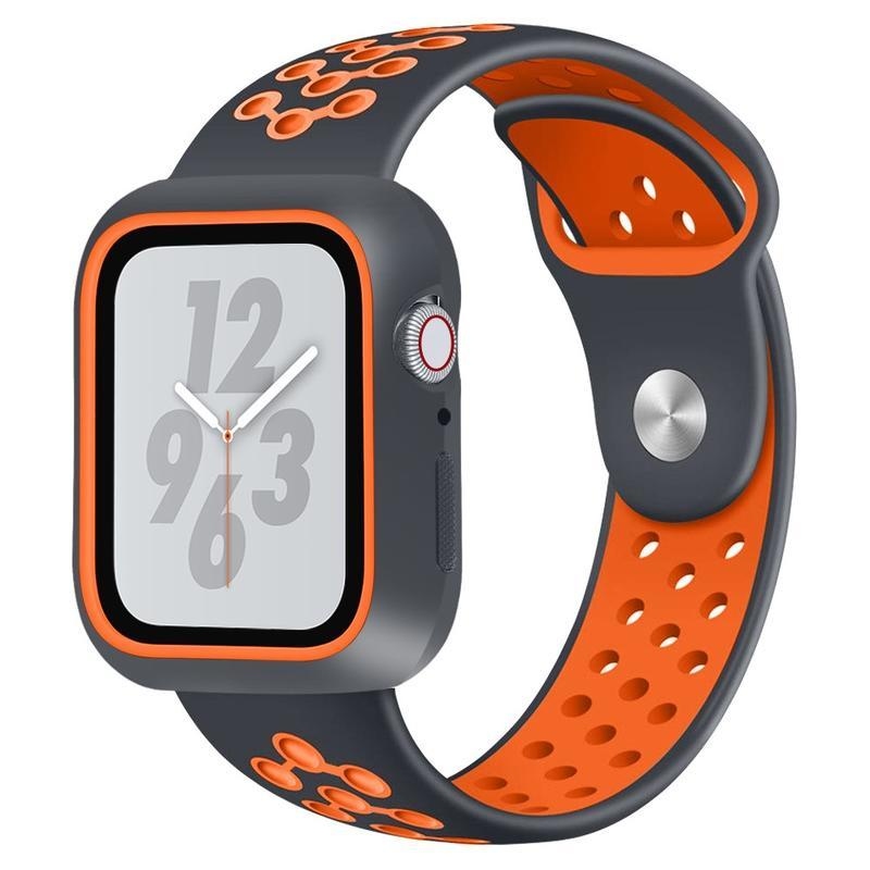 Soft silikonový dvoubarevný řemínek pro Apple Watch 5/4 44mm - černý/oranžový