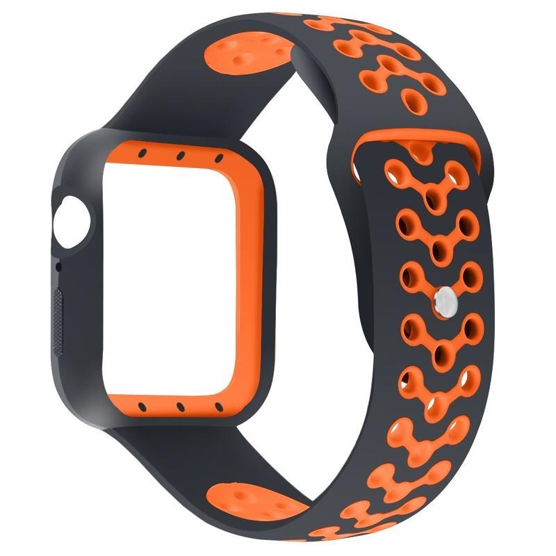 Soft silikonový dvoubarevný řemínek pro Apple Watch 5/4 44mm - černý/oranžový