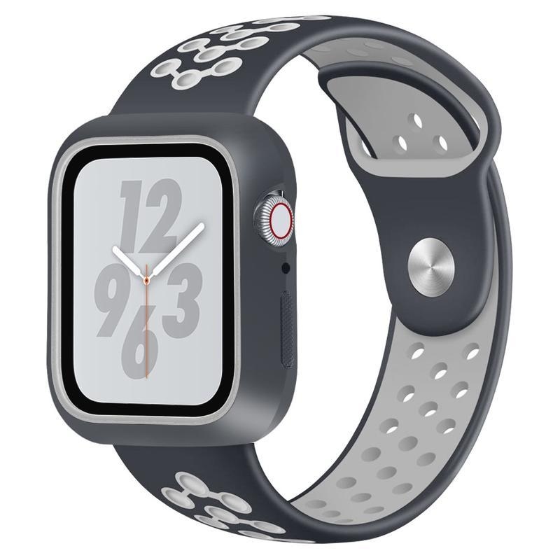 Soft silikonový dvoubarevný řemínek pro Apple Watch 5/4 44mm - černý/šedý
