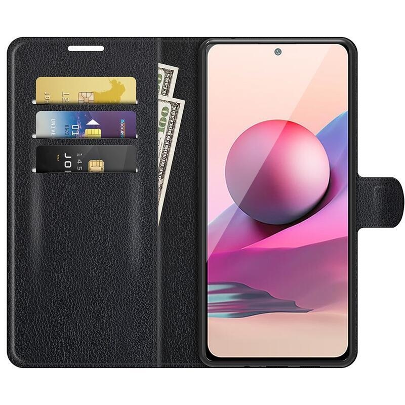Split PU kožené peněženkové pouzdro na mobil Xiaomi Redmi Note 10 4G/Redmi Note 10S/Poco M5s - černé