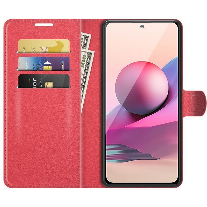 Split PU kožené peněženkové pouzdro na mobil Xiaomi Redmi Note 10 4G/Redmi Note 10S/Poco M5s - červené