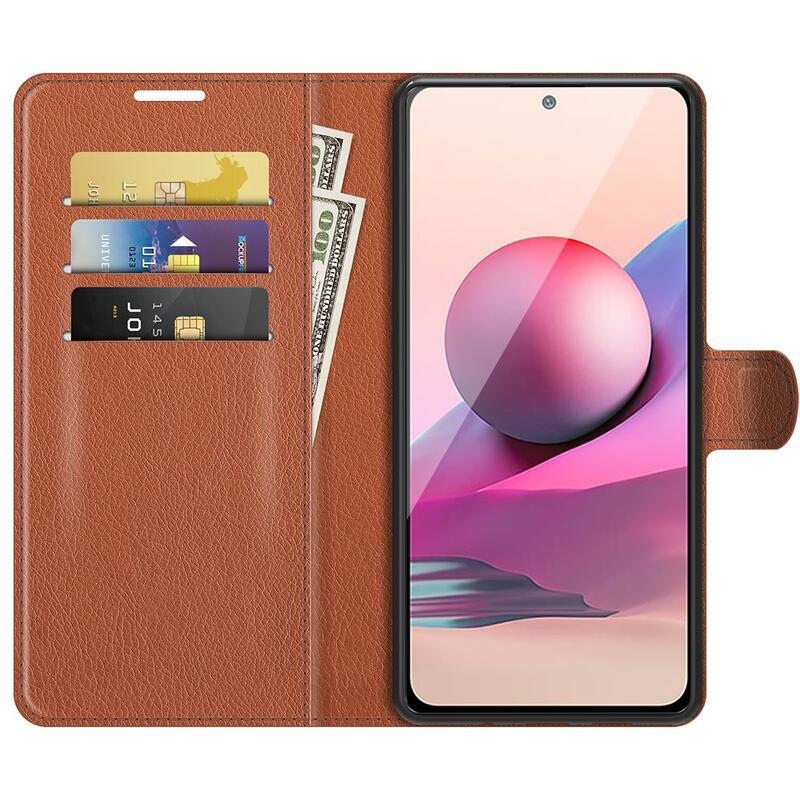 Split PU kožené peněženkové pouzdro na mobil Xiaomi Redmi Note 10 4G/Redmi Note 10S/Poco M5s - hnědé