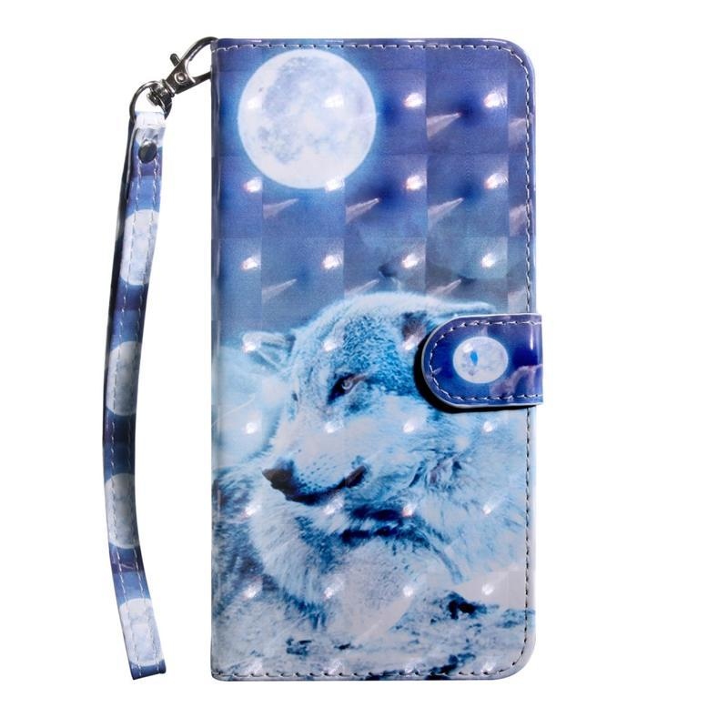Spot PU kožené peněženkové pouzdro na mobil Samsung Galaxy Note 10 Lite - bílý vlk