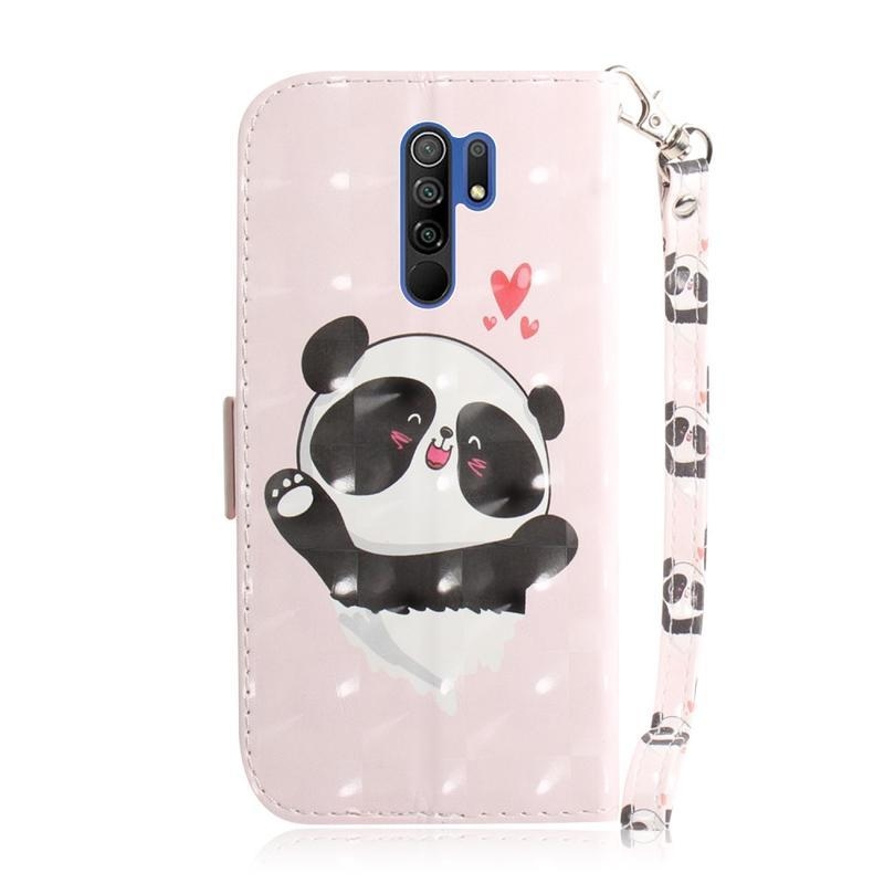 Spot PU kožené peněženkové pouzdro na mobil Xiaomi Redmi 9 - roztomilá panda