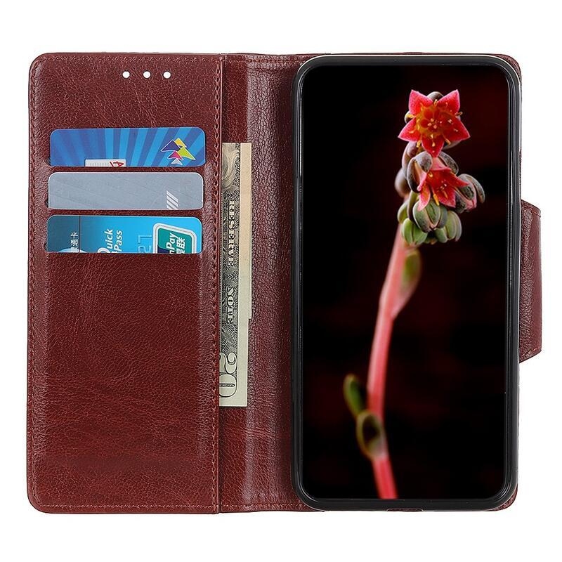Stand PU kožené peněženkové pouzdro na mobil Samsung Galaxy A72 5G - hnědé