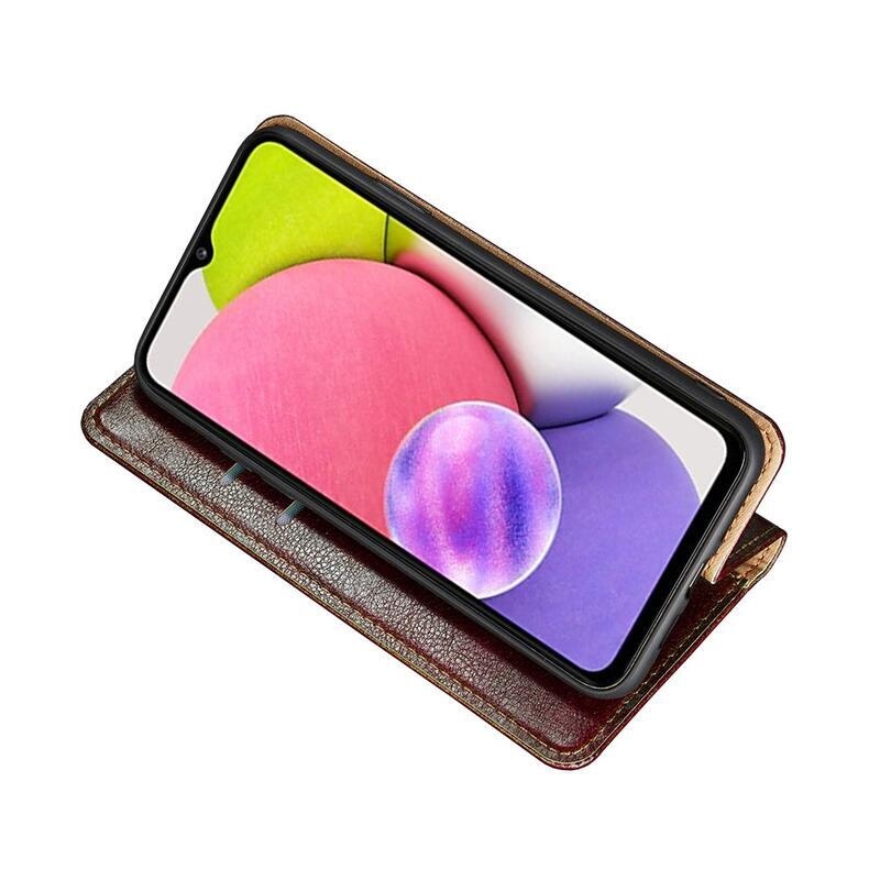 Stand PU kožené peněženkové pouzdro na mobil Samsung Galaxy S21 FE 5G - hnědé