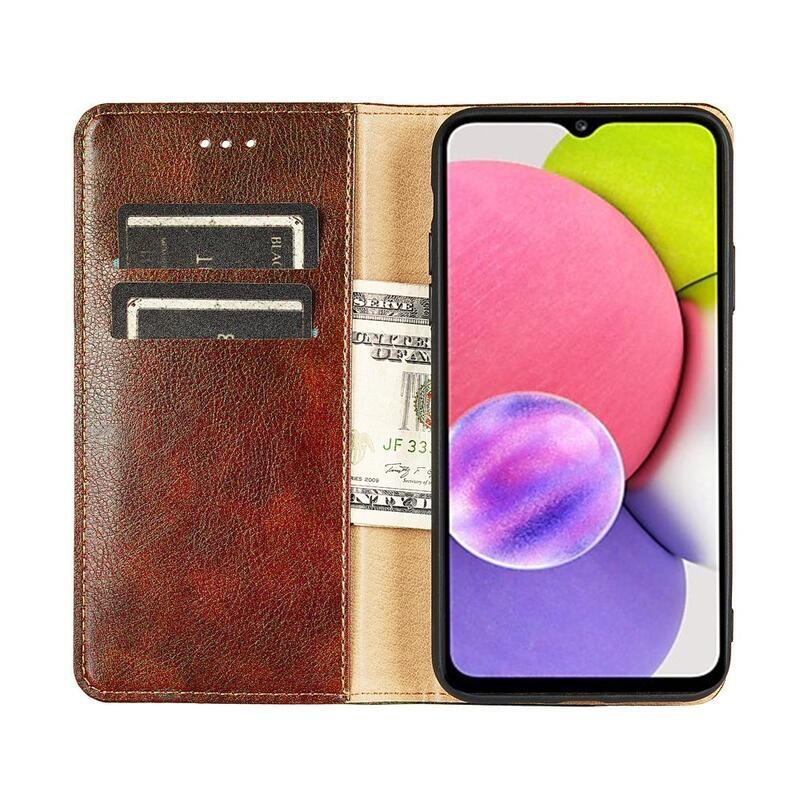 Stand PU kožené peněženkové pouzdro na mobil Samsung Galaxy S21 FE 5G - hnědé
