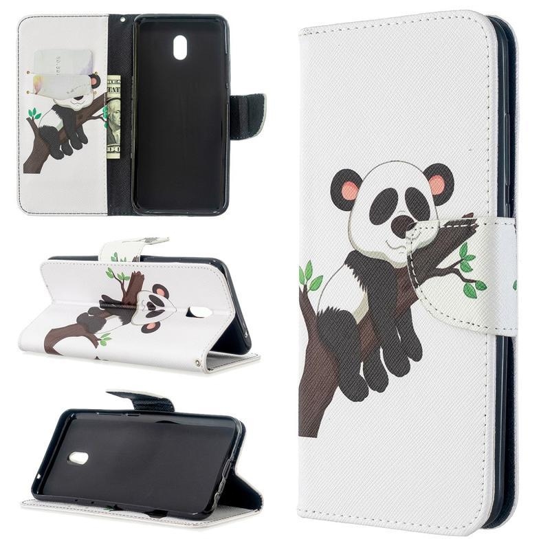 Stand PU kožené peněženkové pouzdro na mobil Xiaomi Redmi 8A - panda na stromě
