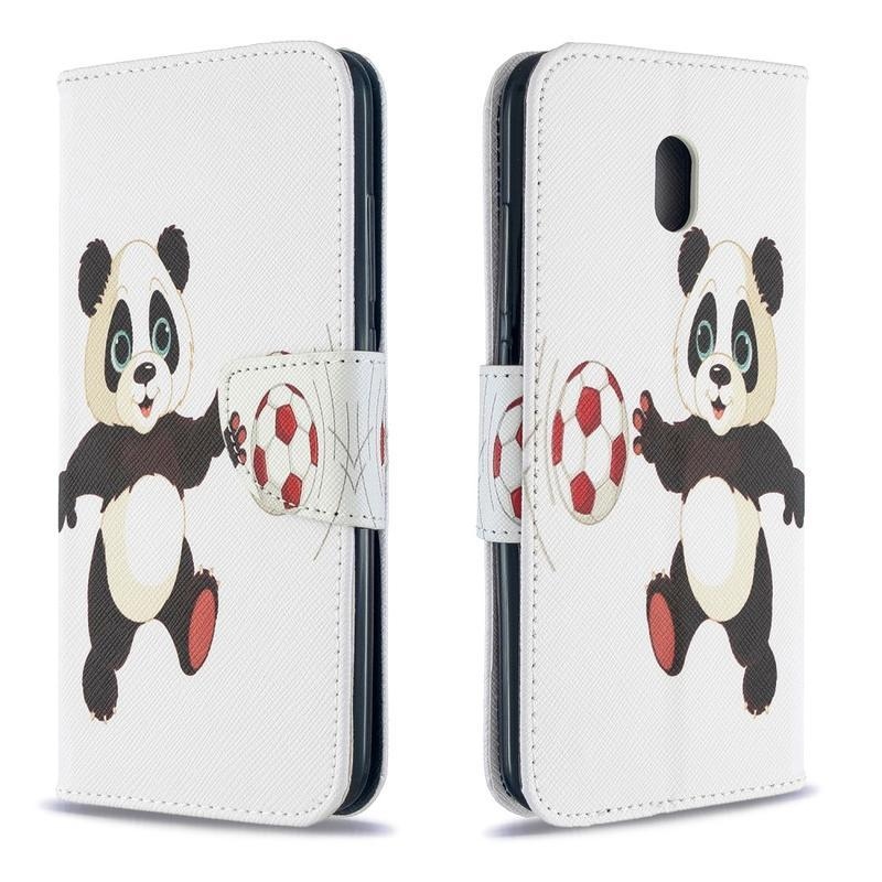Stand PU kožené peněženkové pouzdro na mobil Xiaomi Redmi 8A - panda s míčem