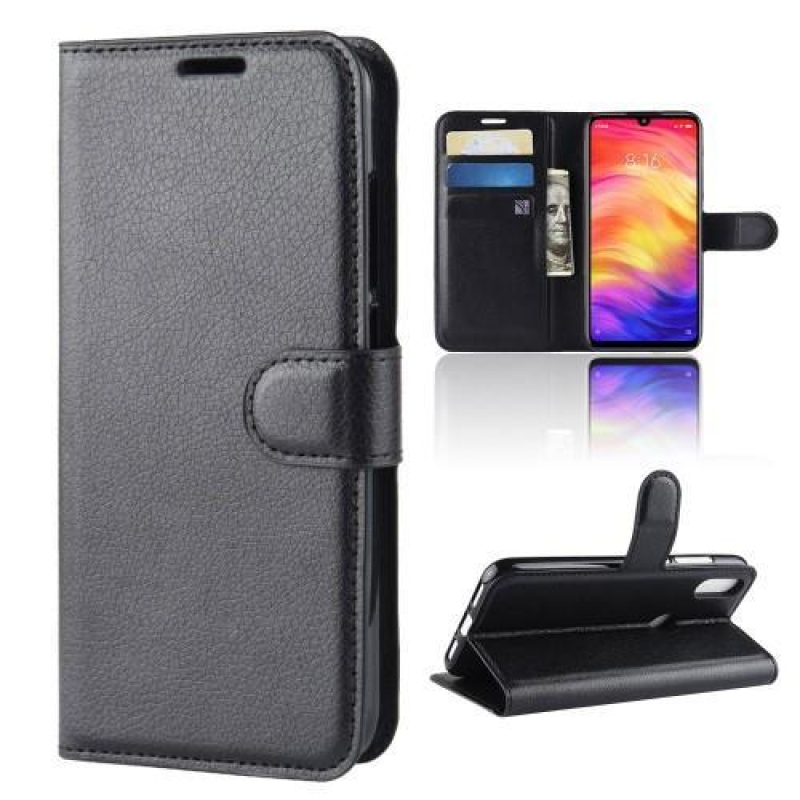 Stand PU kožené peněženkové pouzdro na Xiaomi Redmi Note 7 - černé