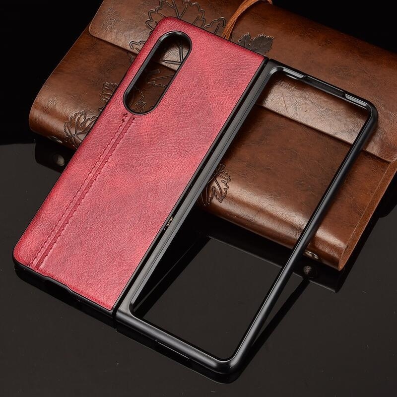 Stitchi plastový obal potažený PU kůží na mobil Samsung Galaxy Z Fold3 5G - červený