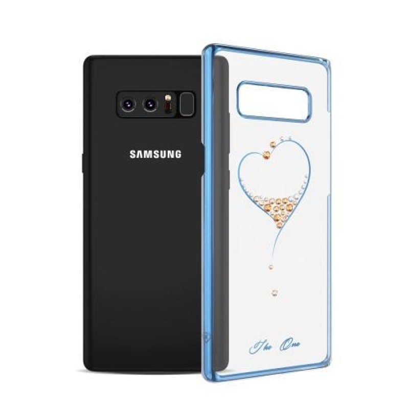 Swarovski hard plastový obal s kamínky na Samsung Galaxy Note 8 - modré/ srdíčko