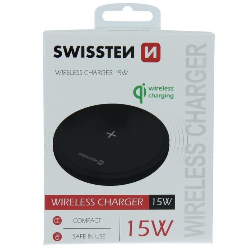 Swissten bezdrátová Wireless nabíječka 15 W - černá