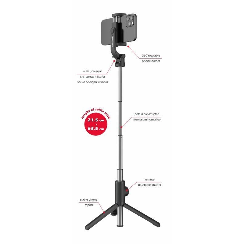 Swissten Bluetooth selfie tyč Tripod Pro - černá