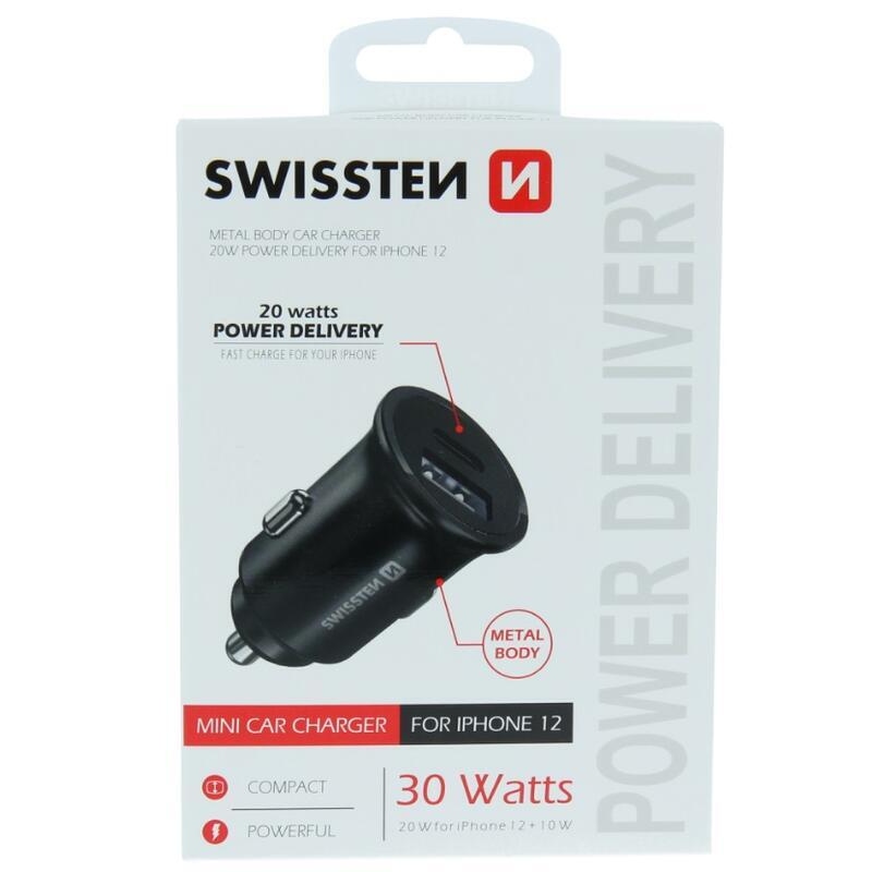 Swissten CL adaptér do auta pro iPhone power delivery 20W - černý