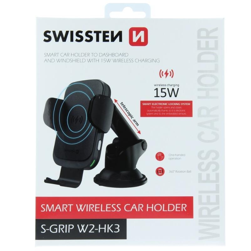 Swissten S-GRIP W2-HK3 Smart držák na palubní desku s bezdrátovým dobíjením 15W - černý