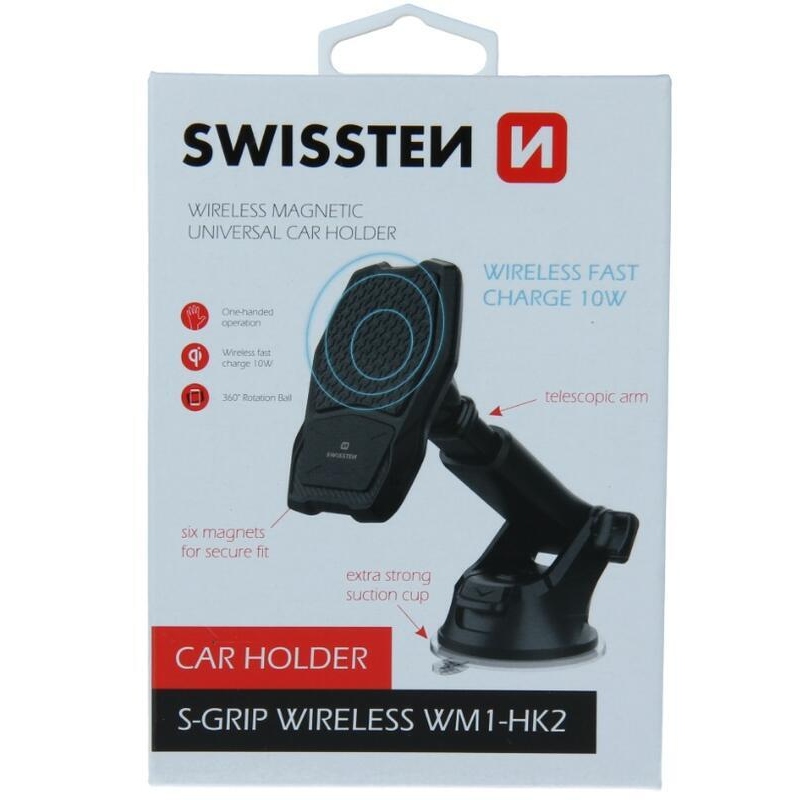 Swissten S-GRIP WM1-HK2 Magnetický držák na palubní desku s bezdrátovým dobíjením - černý