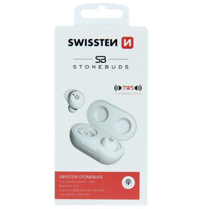 Swissten Stonebuds TWS Bluetooth sluchátka - bílá