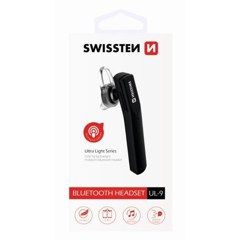 Swissten bluetooth headset UL-9 ultra light - černý