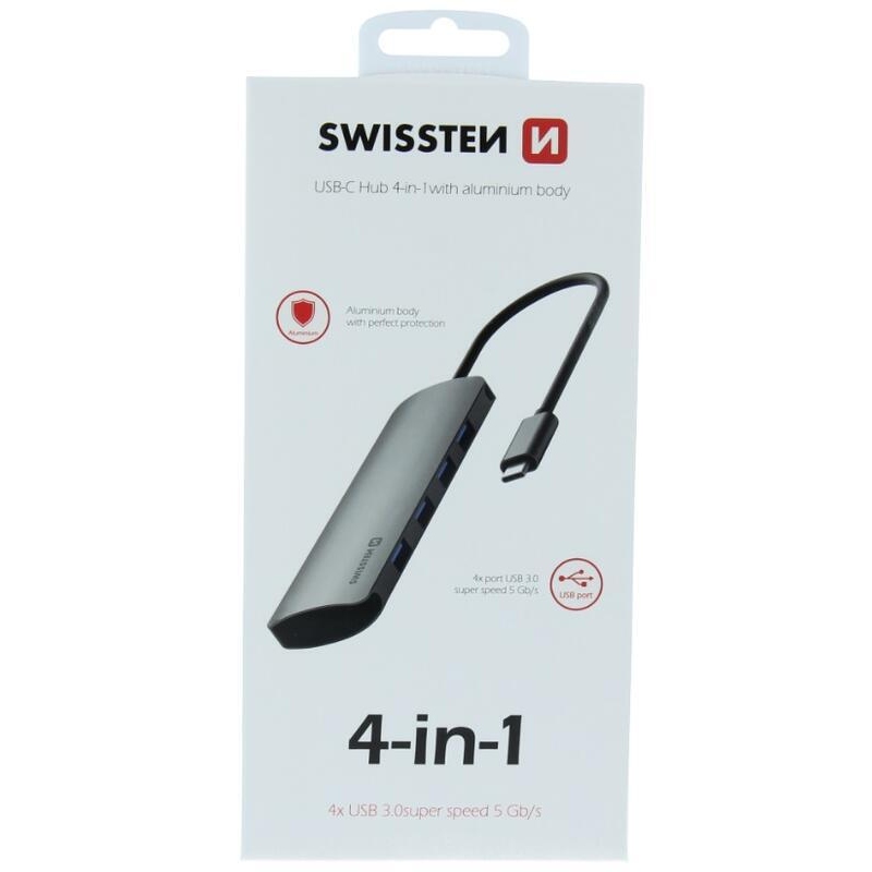 Swissten USB-C HUB 4v1 (4x USB 3.0) - Aluminium
