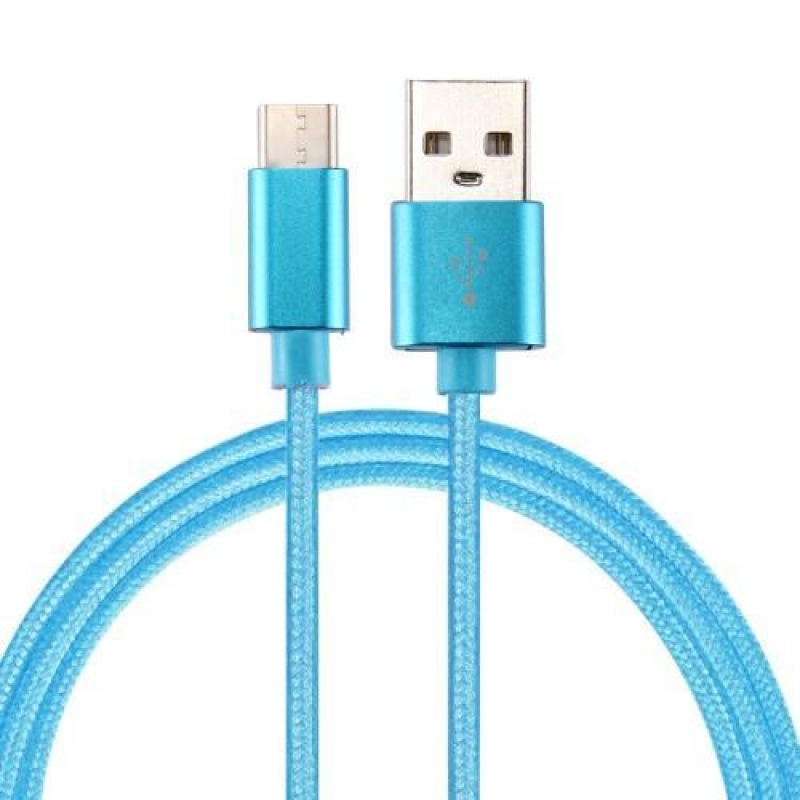 Texture tkaný micro USB Typ-C kabel pro synchronizaci a nabíjení / 3m - modrý