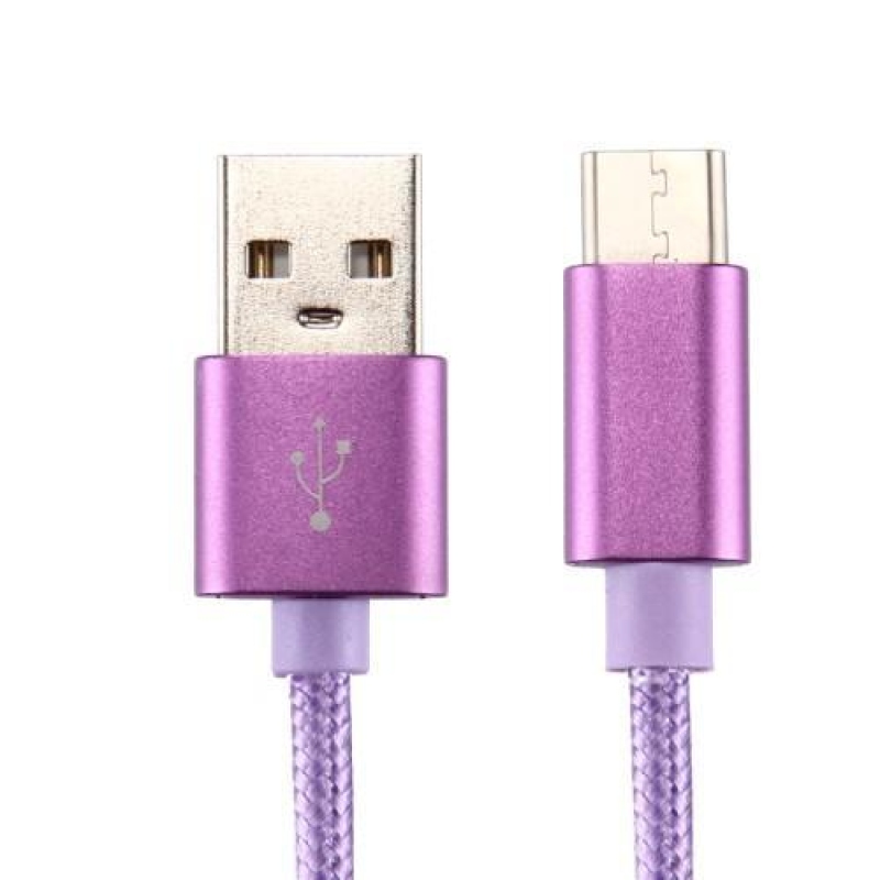 Texture tkaný micro USB Type-c kabel pro nabíjení a synchronizaci / 2m - fialový