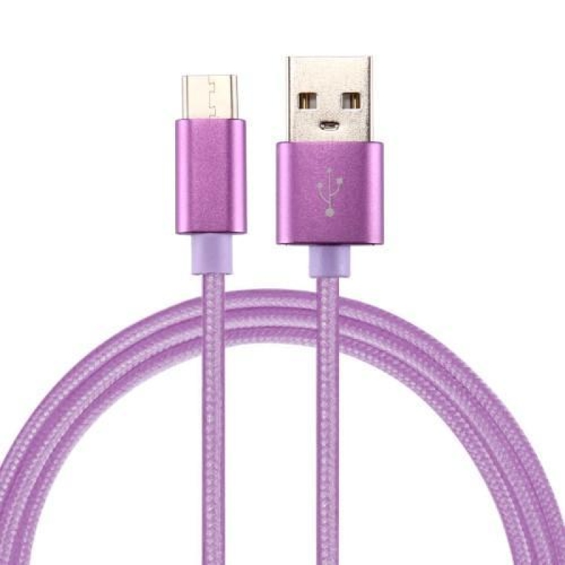 Texture tkaný micro USB Type-c kabel pro nabíjení a synchronizaci / 2m - fialový