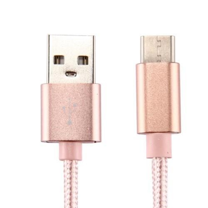 Texture tkaný micro USB Type-c kabel pro nabíjení a synchronizaci / 2m - růžovozlatý