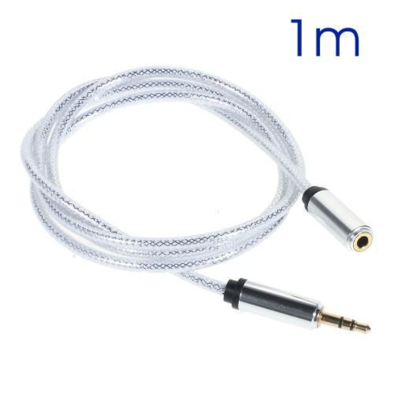 Tkaný prodlužovací audio kabel jack/jack o délce 1m - bílý