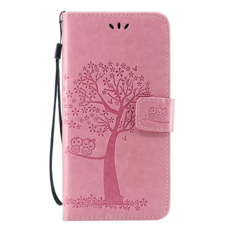 Tree PU kožené peněženkové pouzdro na mobil Honor 20 Lite/Honor 20e - růžové