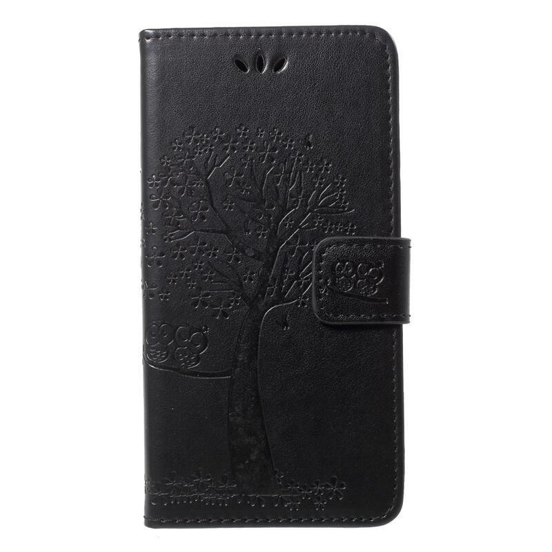 Tree PU kožené peněženkové pouzdro na mobil Huawei P20 Lite - černé