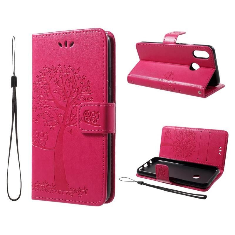 Tree PU kožené peněženkové pouzdro na mobil Huawei P20 Lite - rose