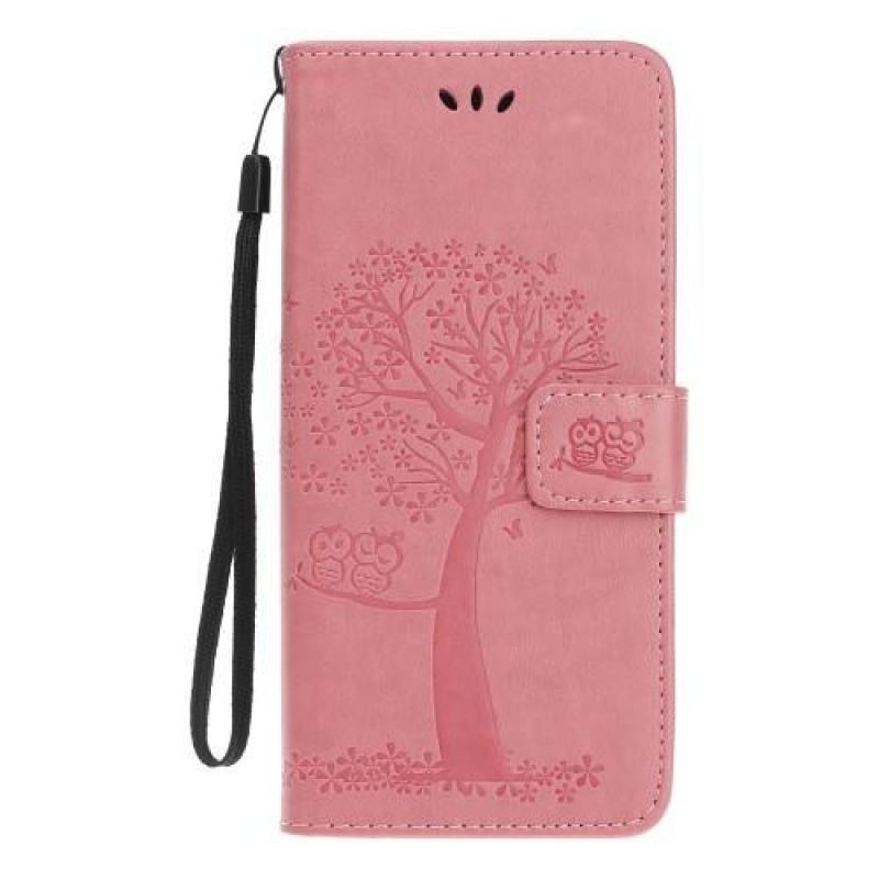 Tree PU kožené peněženkové pouzdro na mobil Nokia 4.2 - růžové
