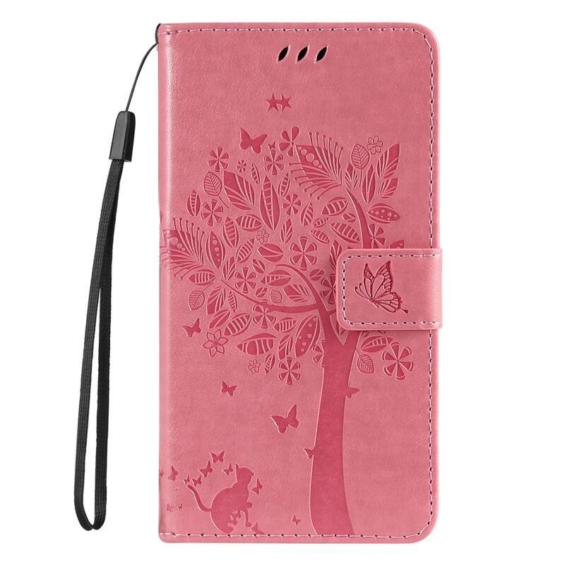 Tree PU kožené peněženkové pouzdro na mobil Realme 8i - růžové