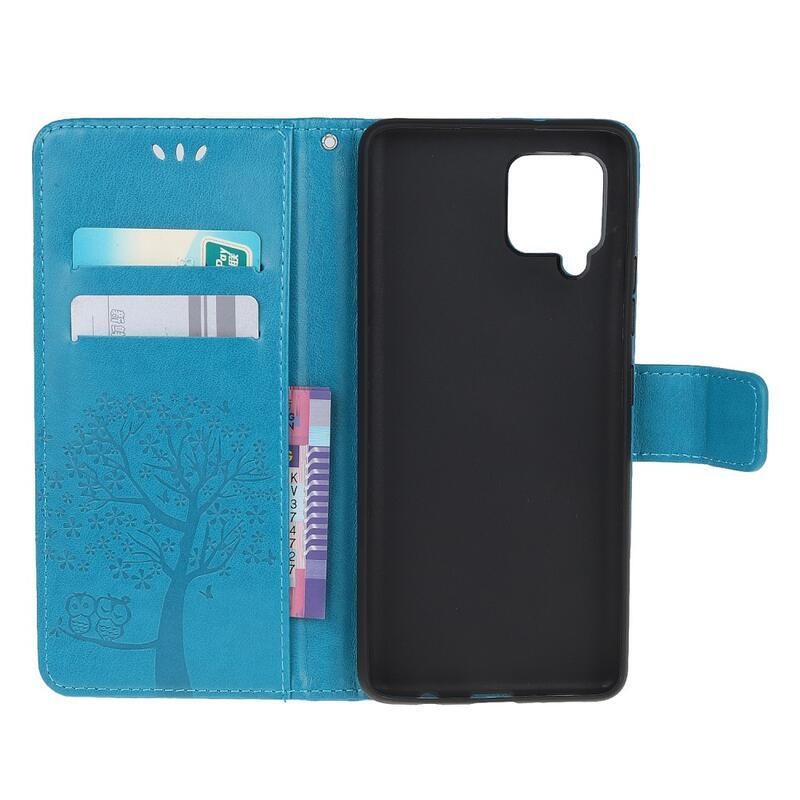 Tree PU kožené peněženkové pouzdro na mobil Samsung Galaxy A22 4G - modré