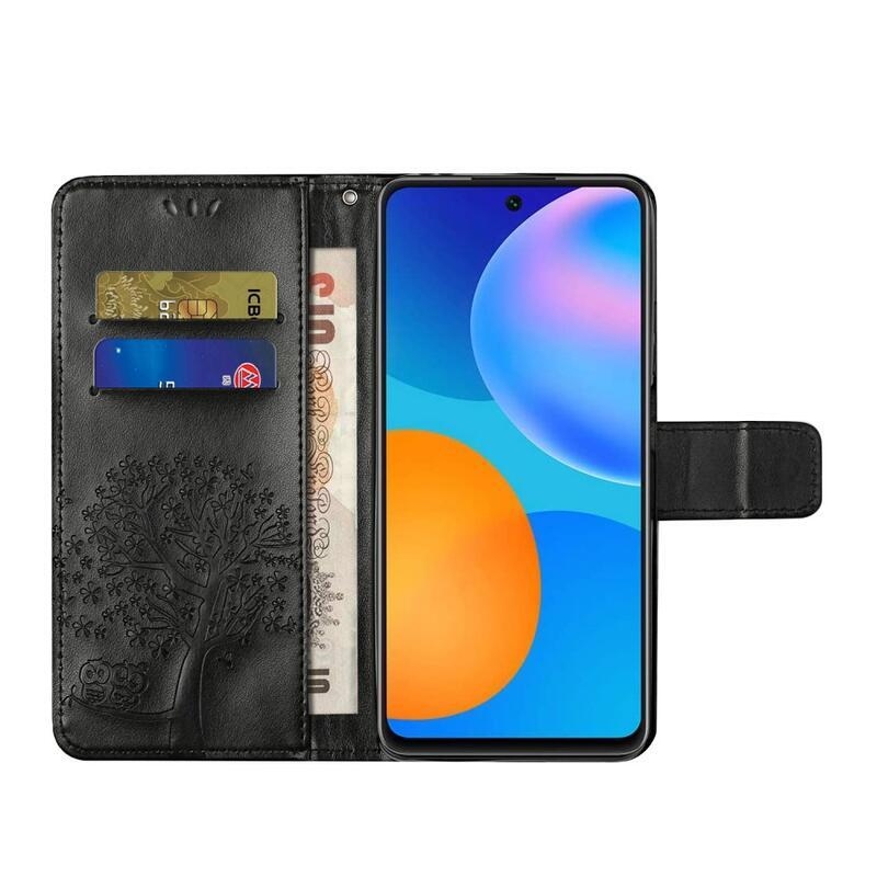 Tree PU kožené peněženkové pouzdro na mobil Samsung Galaxy A32 4G - černé