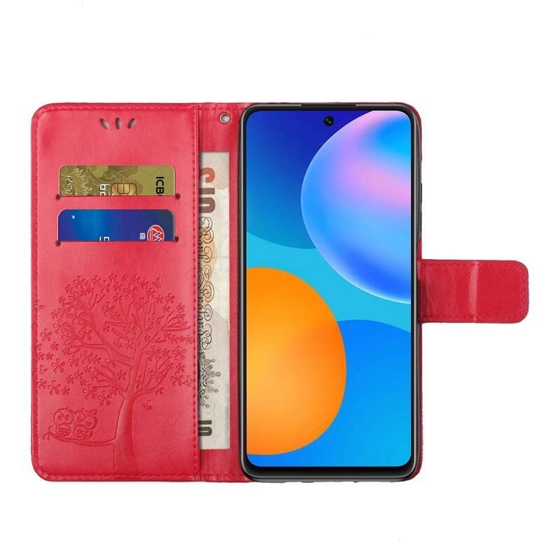 Tree PU kožené peněženkové pouzdro na mobil Samsung Galaxy A32 4G - červené