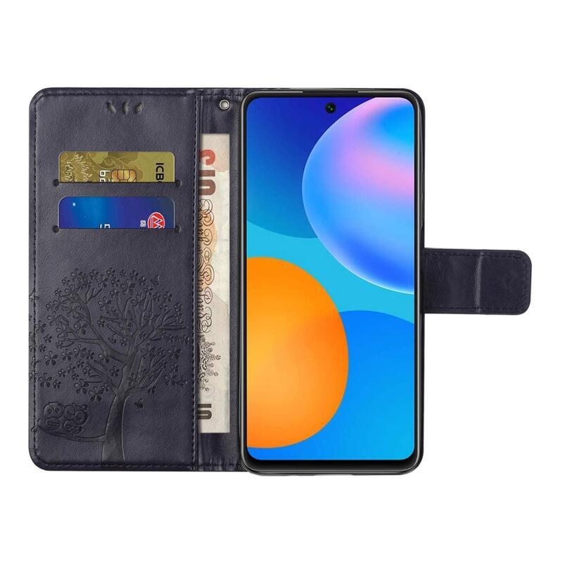 Tree PU kožené peněženkové pouzdro na mobil Samsung Galaxy A32 4G - tmavěfialové