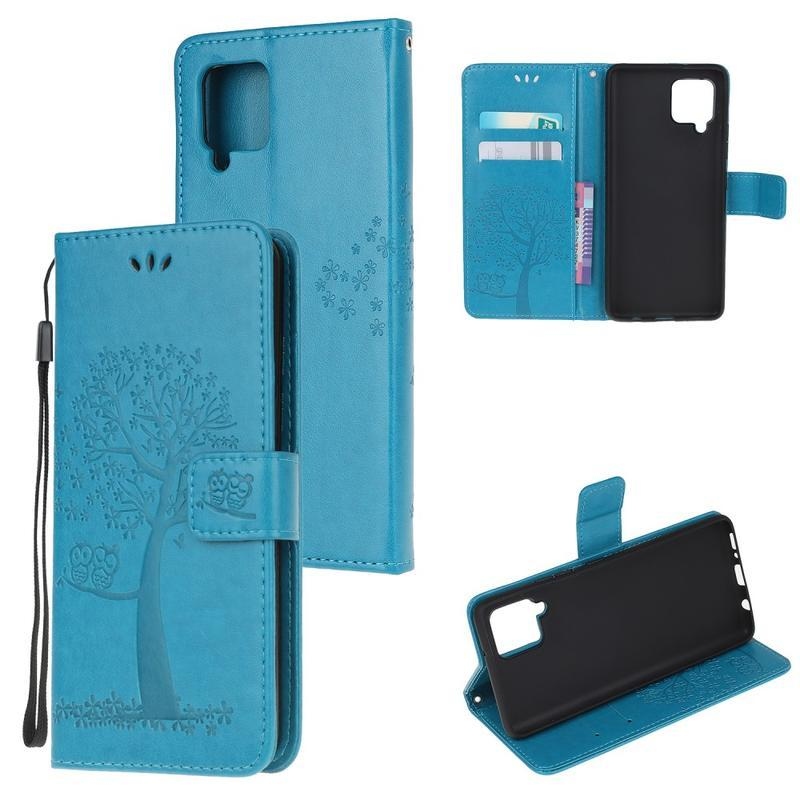 Tree PU kožené peněženkové pouzdro na mobil Samsung Galaxy A42 5G - modré