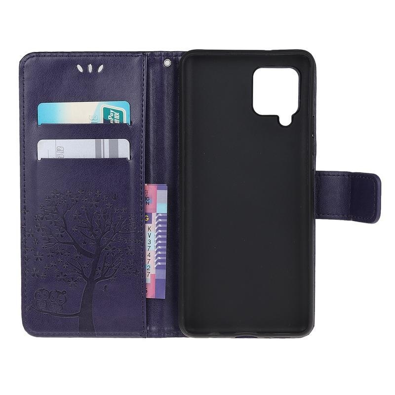 Tree PU kožené peněženkové pouzdro na mobil Samsung Galaxy A42 5G - tmavěfialové