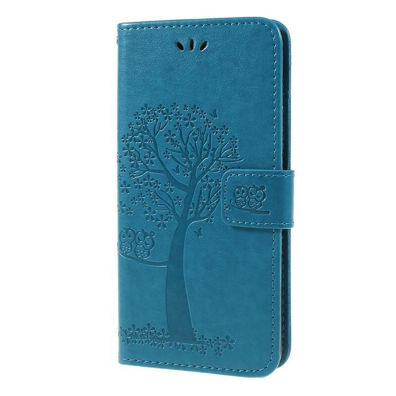 Tree PU kožené peněženkové pouzdro na mobil Samsung Galaxy A7 (2018) - modré