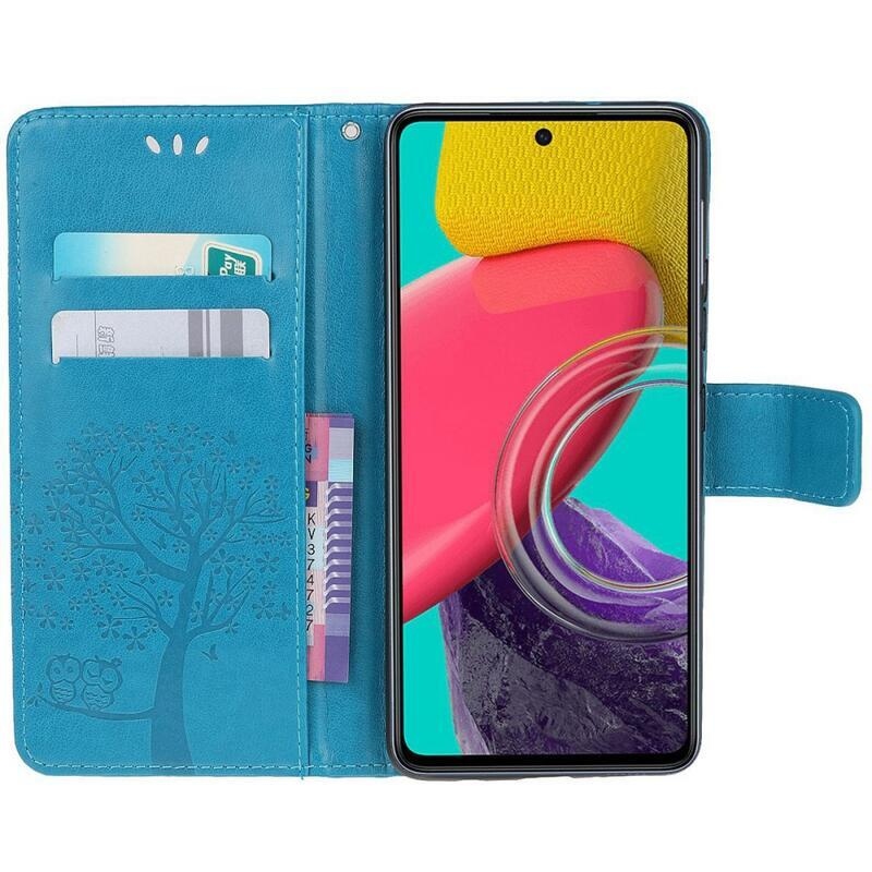 Tree PU kožené peněženkové pouzdro na mobil Samsung Galaxy M53 5G - modré