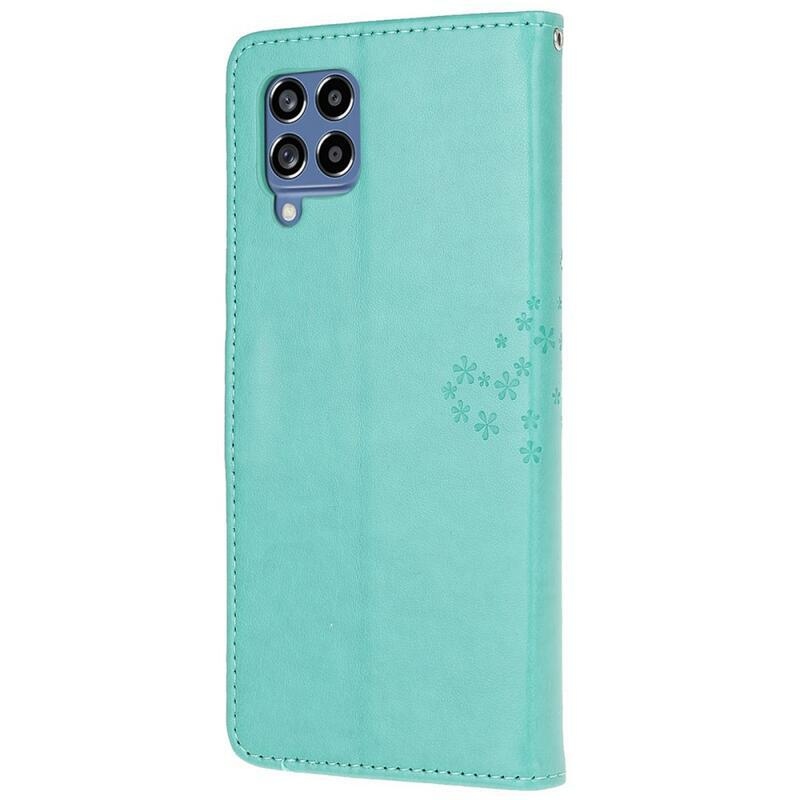 Tree PU kožené peněženkové pouzdro na mobil Samsung Galaxy M53 5G - modrozelené