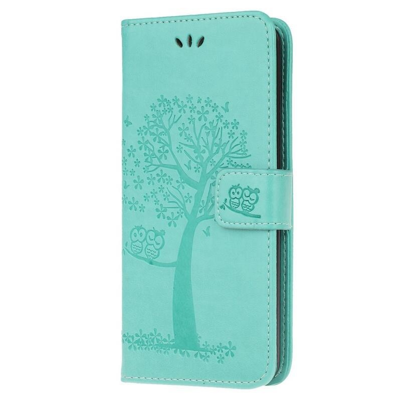 Tree PU kožené peněženkové pouzdro na mobil Samsung Galaxy M53 5G - modrozelené