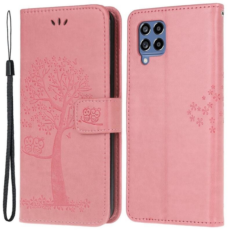 Tree PU kožené peněženkové pouzdro na mobil Samsung Galaxy M53 5G - růžové