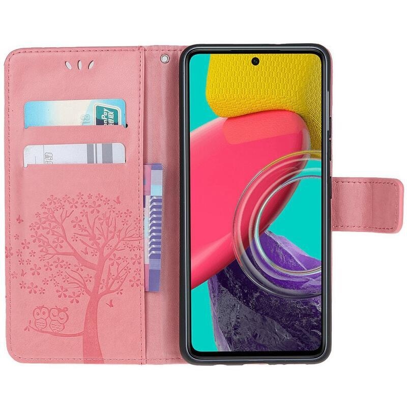 Tree PU kožené peněženkové pouzdro na mobil Samsung Galaxy M53 5G - růžové