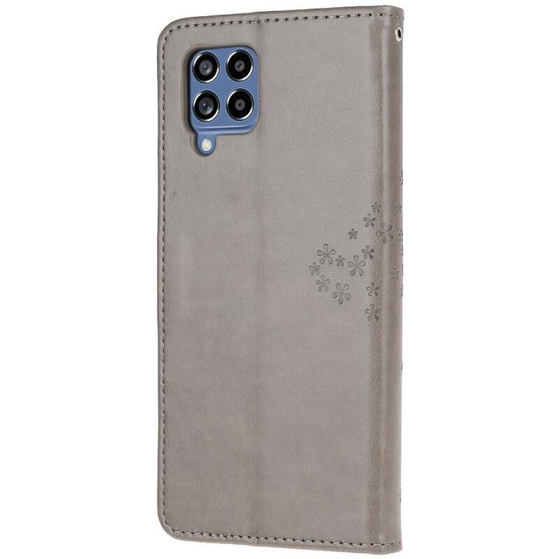 Tree PU kožené peněženkové pouzdro na mobil Samsung Galaxy M53 5G - šedé