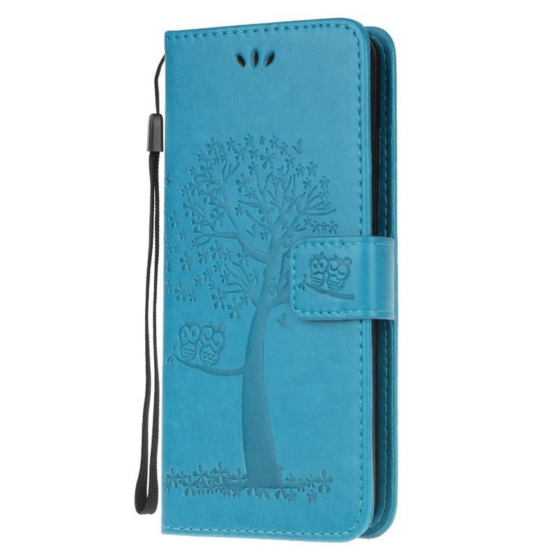 Tree PU kožené peněženkové pouzdro na mobil Samsung Galaxy Note 10 Lite - modrá